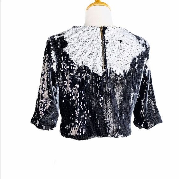 Lucy Paris Crop Top Reversible Sequins Black and White Party Top Size S NWOT - Picture 12 of 13
